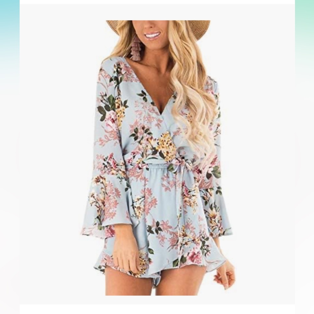 Floral Print Romper with Long Sleeves